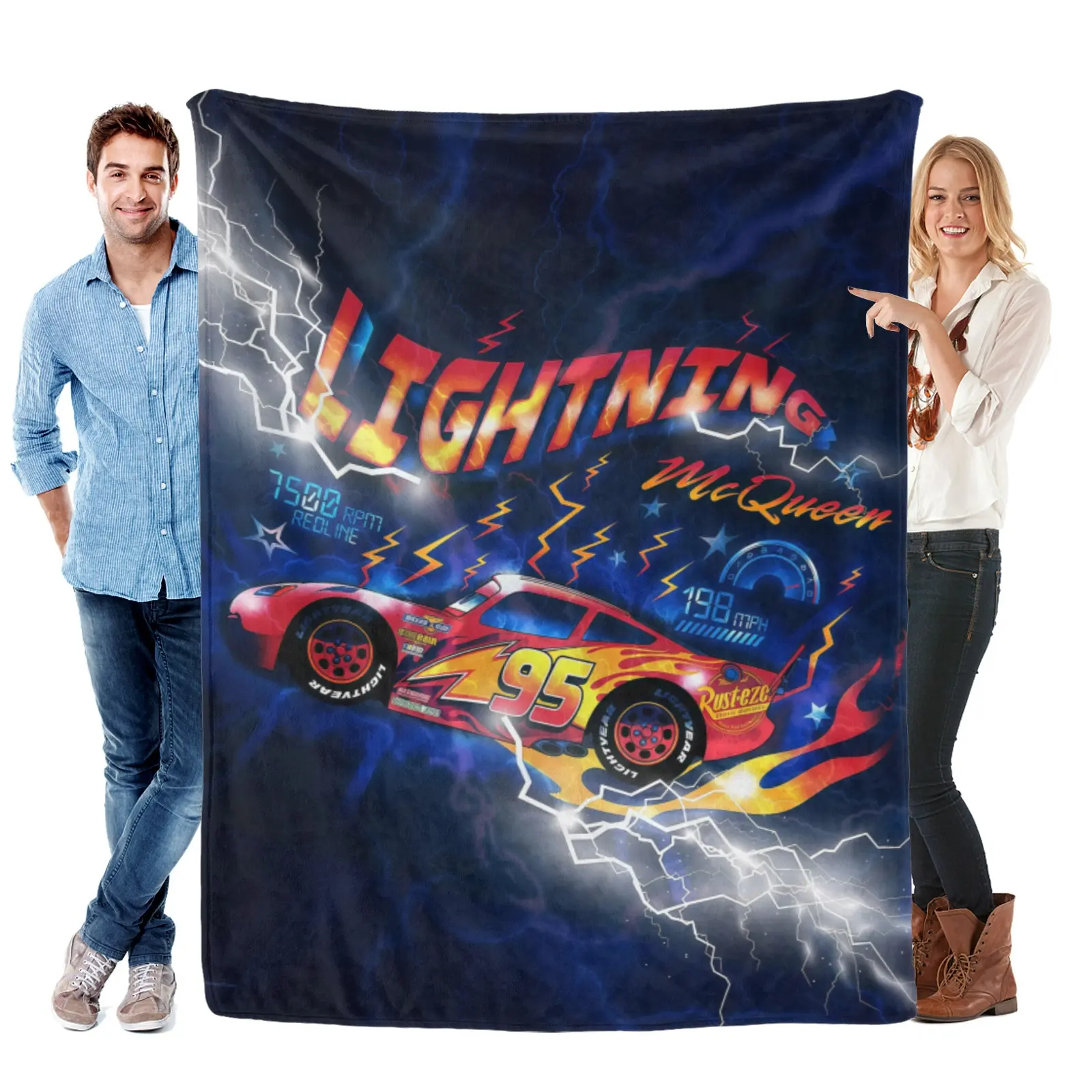 Disney Flame Lightning Mcqueen Art Blanket, Plush Fleece Disney Cars Fan Throw Blanket, For Young Motorsport Lovers