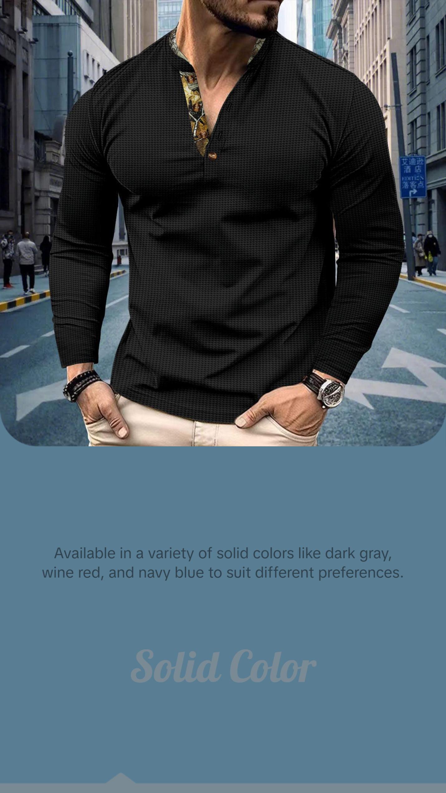 Men's Polo Shirt Double-layer Stand Collar Long Sleeve
