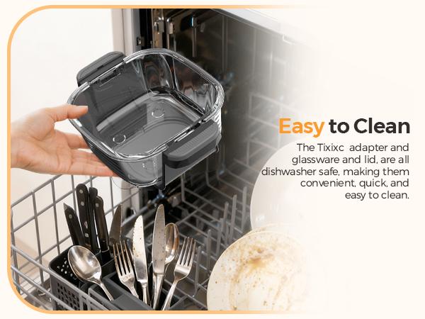 1500W 5-in-1 Glass Air Fryer Non-Toxic - 4Qt Pot+6Cup Container with Lid & Dust Cover, Portable Smart Kitchen Appliance Silicone Pad Included