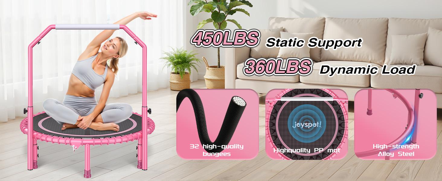 JoySpot 450 LBS Foldable Trampoline, 40" Indoor Fitness Rebounder with U-Shape Adjustable Foam Handle, Quiet Bungee Jump System & Cordless Jump Ropes, Indoor&Outdoor fitness, Yoga, for Adults JoySpot 450 LBS Foldable Trampoline, 40" Indoor Fitness Rebounder with U-Shape Adjustable Foam Handle, Quiet Bungee Jump System & Cordless Jump Ropes, Indoor&Outdoor fitness, Yoga, for Adults