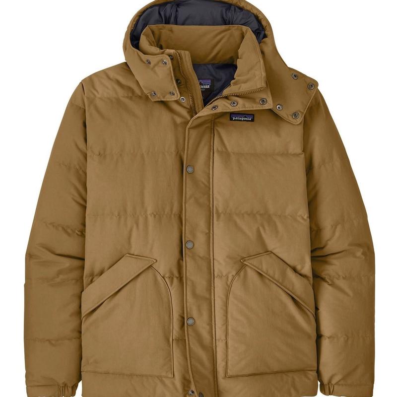 Patagonia Downdrift Jacket Men's - Black Hooded Puffer Coat with Adjustable Drawstring for Ultimate Warmth and Style NetPlus Recycled Nylon DWR Finish