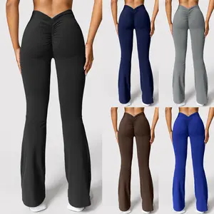 Women Scrunch Flare Leggings V Back Butt Lifting Wide Leg High Waist Gym Workout Yoga Pants