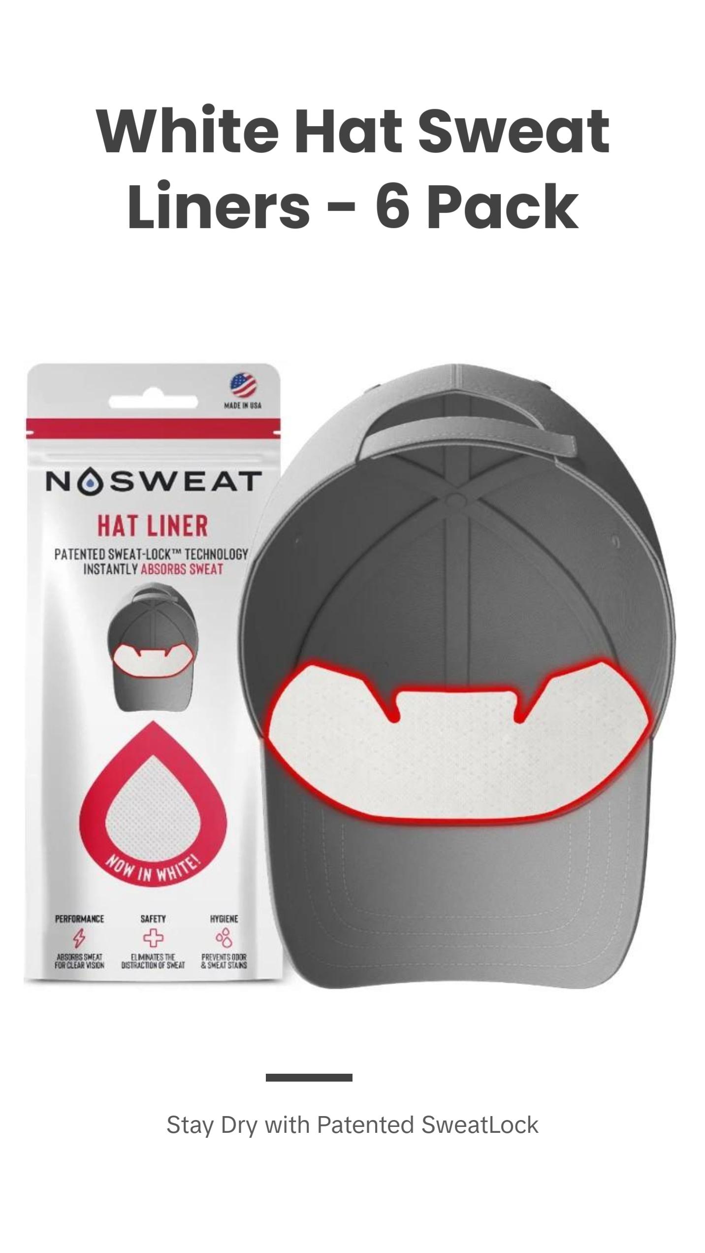 White Hat Liners - Patented SweatLock For All Hat Types - 6 PACK White Hat Liners - Patented SweatLock For All Hat Types - 6 PACK