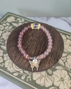 Strawberry Quartz Butterfly Charm Bracelet