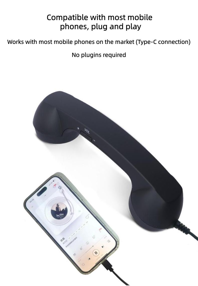 1pc Vintage Wired Handset for Mobiles with 3.5mm and Type-C Jack, Built-in Mic & Volume Control – Classic White Fixed Phone Receiver Design – Tangle-Free Cable, Smartphone Compatible, Retro Aesthetic Accessory | Durable Plastic Construction