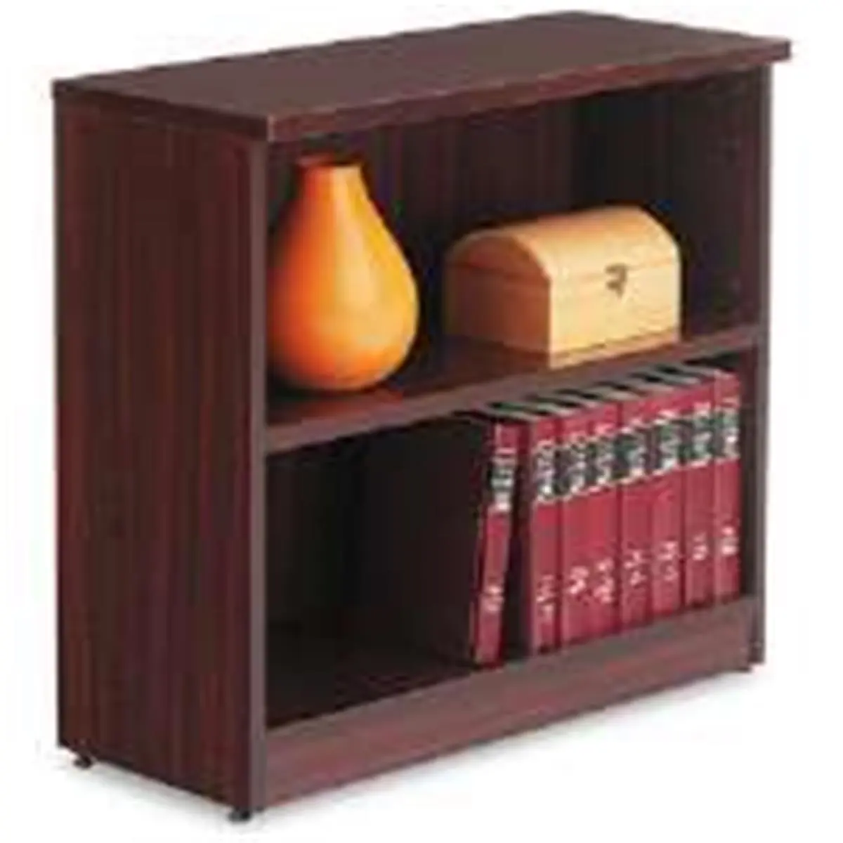 ALEVA633032MY Valencia Series Contemporary Mahogany Wood Bookcase - 2 Adjustable Shelves, 31-3/4w x 12-1/2d x 29-1/2h in, Dowel Locks, Assembly Required, Modern Wooden Living Room Furniture, Multi-Shelf Organizer, Solid Wood Look, Commercial-Grade Side Pa