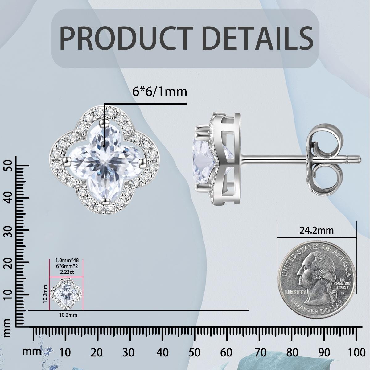 Delzzad Starlight Clover Earrings Synthetic Moissanite Stud Earring Synthetic Moissanite Jewelry Engagement Wedding Anniversary Perfect Gifts Studearrings