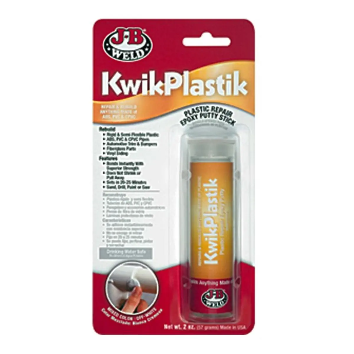 212 MAIN JB Weld 8237 Kwik Plastic Adhesive Epoxy, Instant Bond Formula, Fast-Setting for Automotive & Motorcycle Maintenance Repairs