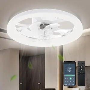 DEMILARE Modern Ceiling Fan with Light and Remote, Dimmable LED Flush Mount Ceiling Fan Light, 6-Speed Forward Wind with Reverse Mode, Practical Ceiling Fan for Bedroom Living Room Kitchen, Black or White Finish, Stock Up,Mother's Day