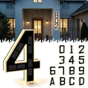 9 Inch Solar LED House Numbers - Waterproof Outdoor Address Signs, Multiple Style Options, Modern Farmhouse Illuminated Exterior Decor