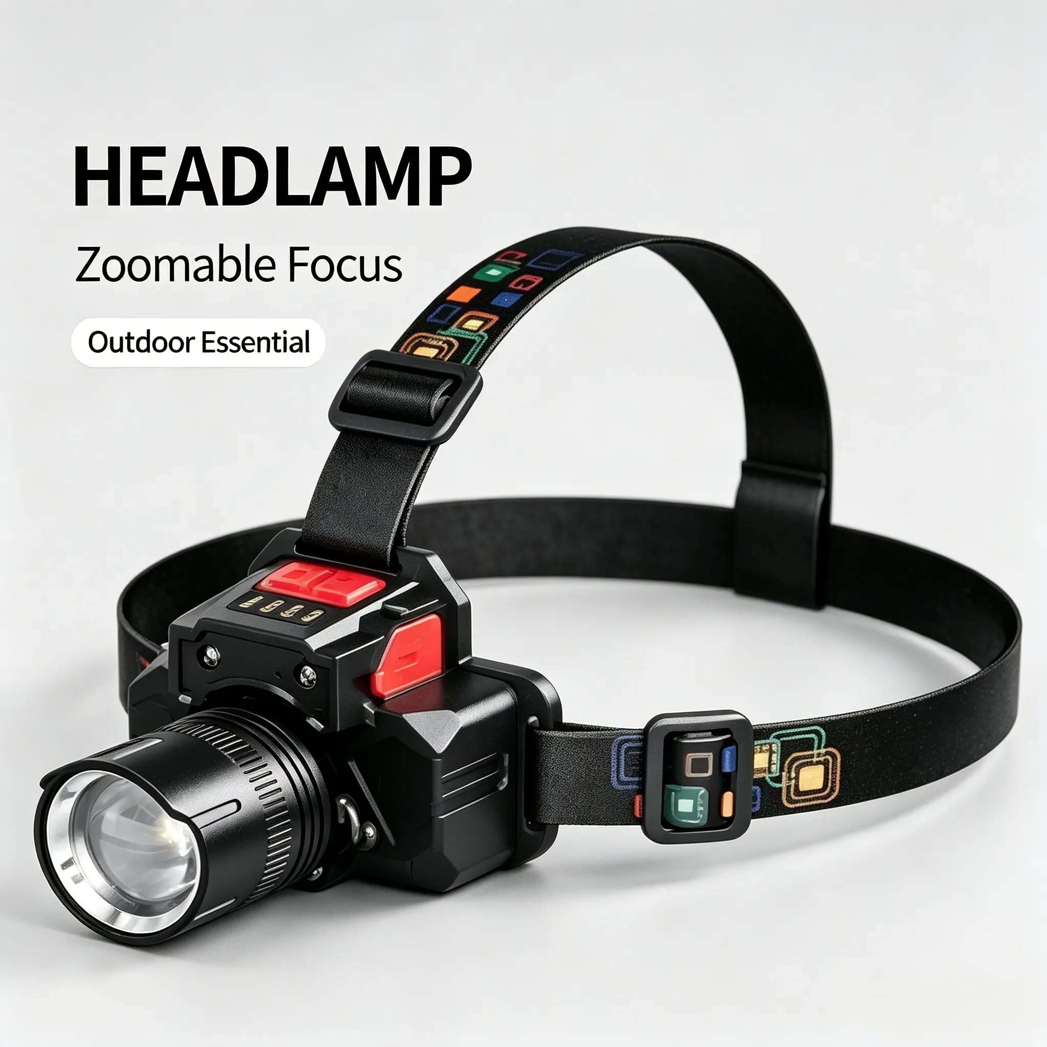 Zoomable LED Headlamp with Colorful Adjustable Headband, Waterproof Hands-Free Head Flashlight for Camping, Fishing and Construction Work Light garden patio living room cordless hood light clear projection battery power portable torch space indoor