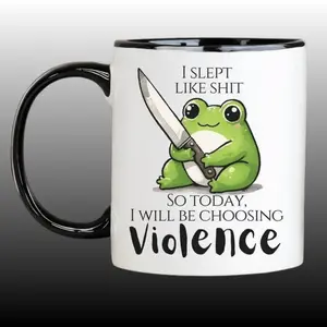 I Slept Like Shit Choosing Violence Frog Mug, Sarcastic Morning Humor Frog Coffee Mug, Coworker Warning Gift Frog Tea Cup
