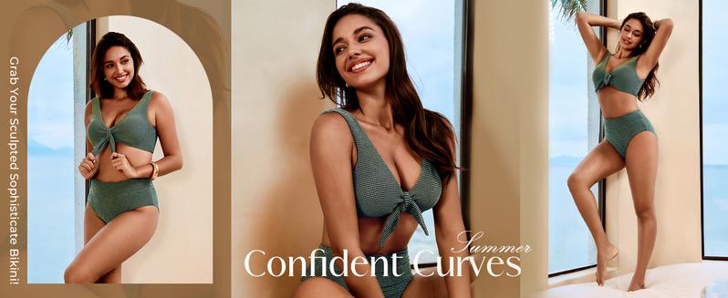 【S-2XL】Hanna Nikole Women's High Waisted Bikini Sets Two Piece Swimsuit with Tummy Control Textured Bathing Suits Tie Knot Swimwear for Beach Vacation