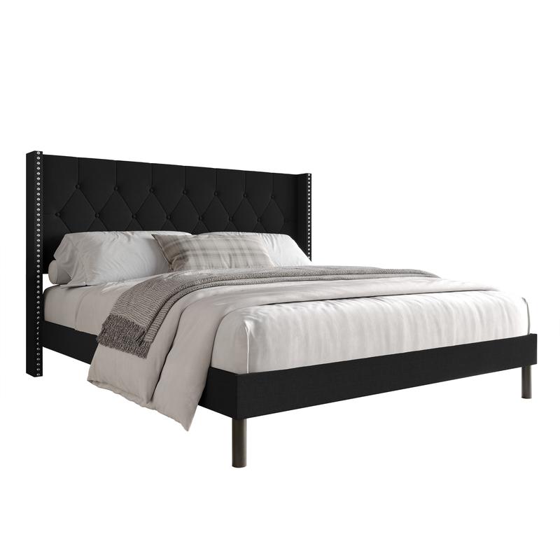 Favorer Cicero Tufted Upholstered Wingback Panel Bed, Box Spring Require, Comfortable and Stylish Design King Size Four Sturdy Legs Favorer Cicero Tufted Upholstered Wingback Panel Bed, Box Spring Require, Comfortable and Stylish Design King Size Four Sturdy Legs
