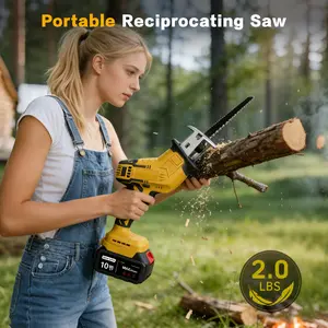 Cordless Reciprocating Saw, 0-3500 RPM Electric Saws with 4 Blades & 2 Batteries, Tool‑Free Change, Handheld Saw Lightweight, Battery Reciprocating Saws for Cutting Wood PVC Pipe (Yellow)