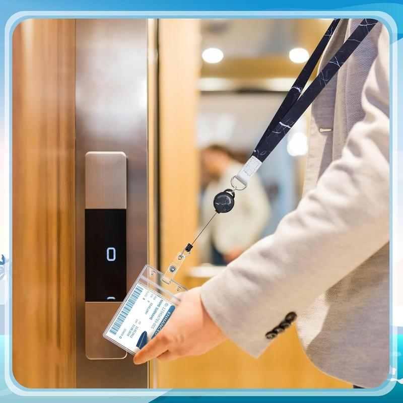 2 Pieces Cruise Lanyard for Ship Cards Marble Lanyards with Retractable Badge Reels Waterproof ID Badge Holder Cruise Essentials Accessories