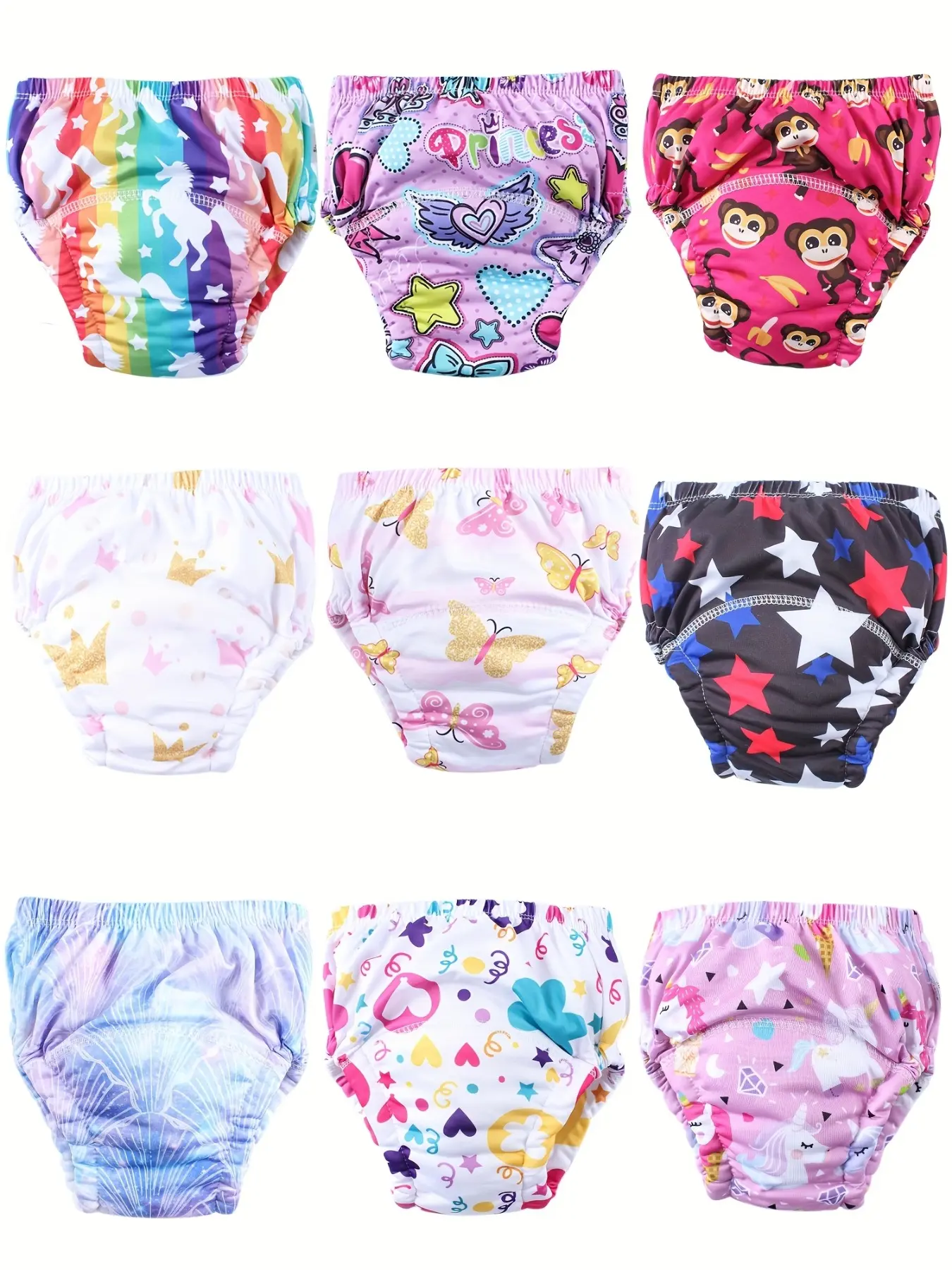 9-Piece Baby Boy & Girl Cute Reusable Diaper Training Pants, Soft Comfortable Fabric, Washable Potty Training Pants, Toddler Gift Set