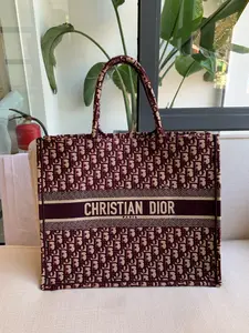 Pre-owned Dior Monogram Canvas Tote Burgundy 98% New 2019 Year