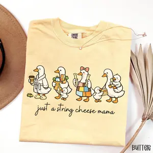 Comfort Colors Just a String Cheese Mama Shirt, String Cheese Goose, Trendy Motherhood Graphic T-shirt, Mother's Day Gift, Gift for Mom - HARSIN