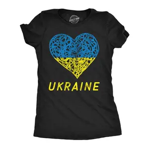 Womens Funny T Shirts Ukraine Heart Awsome Support Graphic Novelty Tee for Ladies Funny Womens T Shirts Cute Vintage Fashion Casual Ladies T-Shirt Gift Political Tops for Women Funny Motivational Top Women's Black -