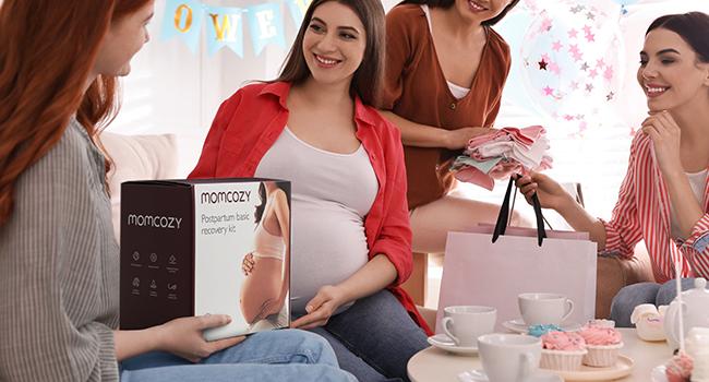 Momcozy Postpartum Recovery Essentials Kit, Labor Delivery Mom Care Kit, Self-Absorbent Disposable Underwear Nipple Nursing Pads Upside Down Peri Bottle Cold Pads Cooling Foam Canvas Bag Set