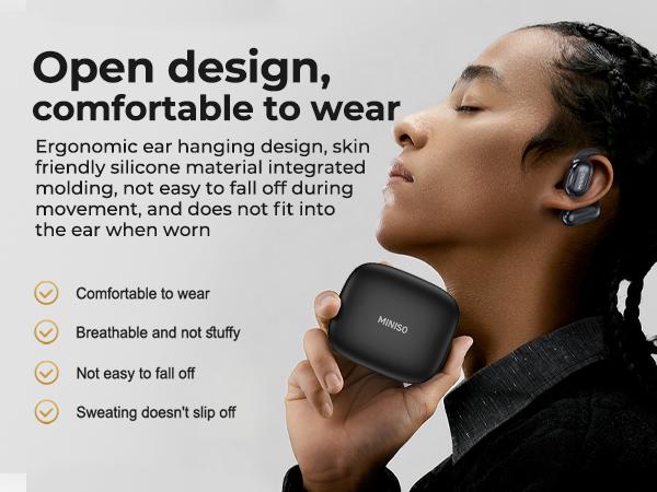 MINISO OWS Open Bluetooth Earphones HIFI Sound Quality Music Wireless Earphones Gaming Low Latency Wireless Earphones IPX5 Waterproof OWS Earphones Comfortable to Wear Earbuds Touch Control Compatible with All Mobile Phones