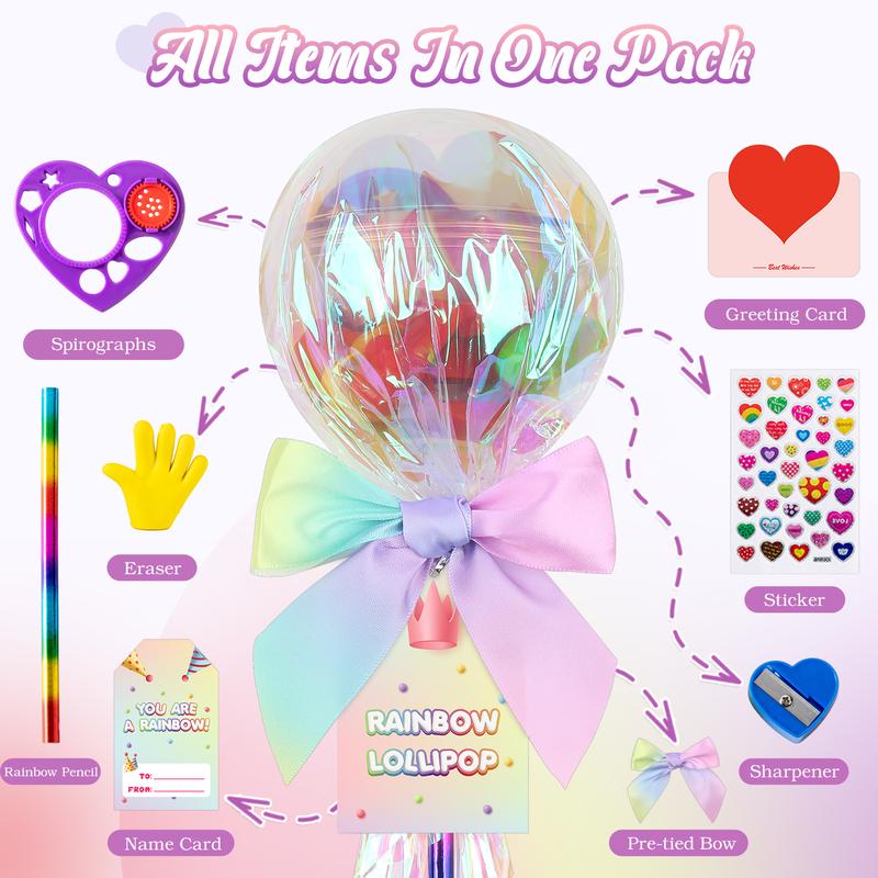 24 Pack  Valentines Day Gifts for Kids - Giant Rainbow Stationery Set with Valentine's Cards for School Classroom Class Party Favor,  Classroom School Exchange Birthday Party Gift