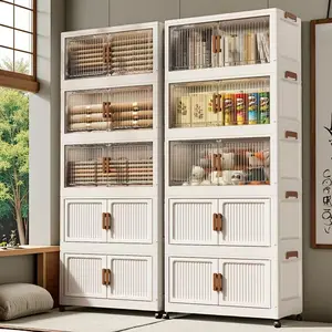 5-tier large capacity storage box, multi-tier foldable storage boxes with doors, stackable storage cabinet for shoes, clutter, books, clothes, home storage organizers in closets Extra-Large Folding Transparent Stackable Storage Bin