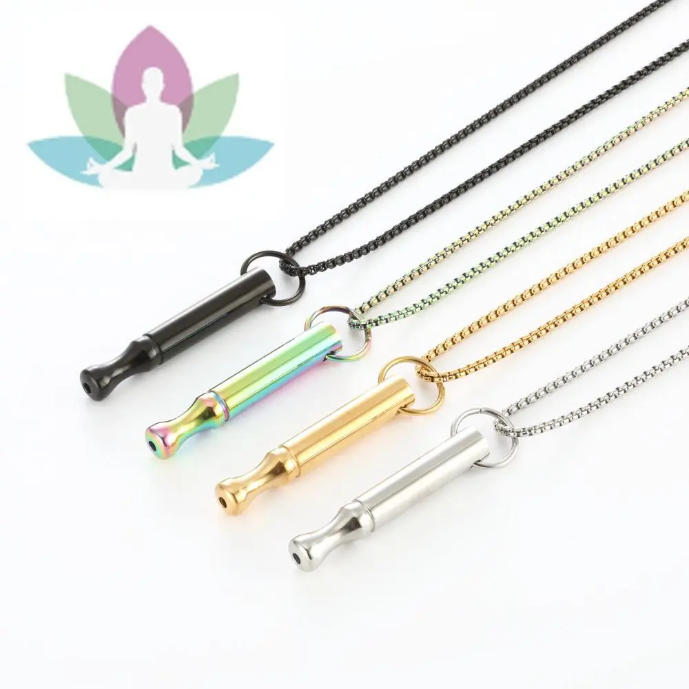 Hypoallergenic Stainless Steel Mindfulness Breathing Necklace - Silent Anxiety Relief Whistle, Fidget Spinner Pendant with Braille Code for Meditation, Daily Wear, Unisex Male Relax Costume Jewelry Accessory