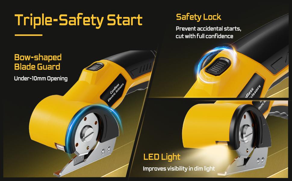 BaycoreX Cordless Electric Scissors,Cardboard Cutter Rechargeable, Electric Box Cutters with 1 Blade, 4V Upgrade Motor,Safety Lock & LED Light, Powerful Cutting Tool for Paper,Fabric,Carpet-Yellow SpringStatements