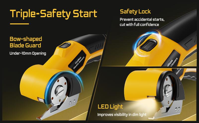 BaycoreX Cordless Electric Scissors,Cardboard Cutter Rechargeable, Electric Box Cutters with 1 Blade, 4V Upgrade Motor,Safety Lock & LED Light, Powerful Cutting Tool for Paper,Fabric,Carpet-Yellow