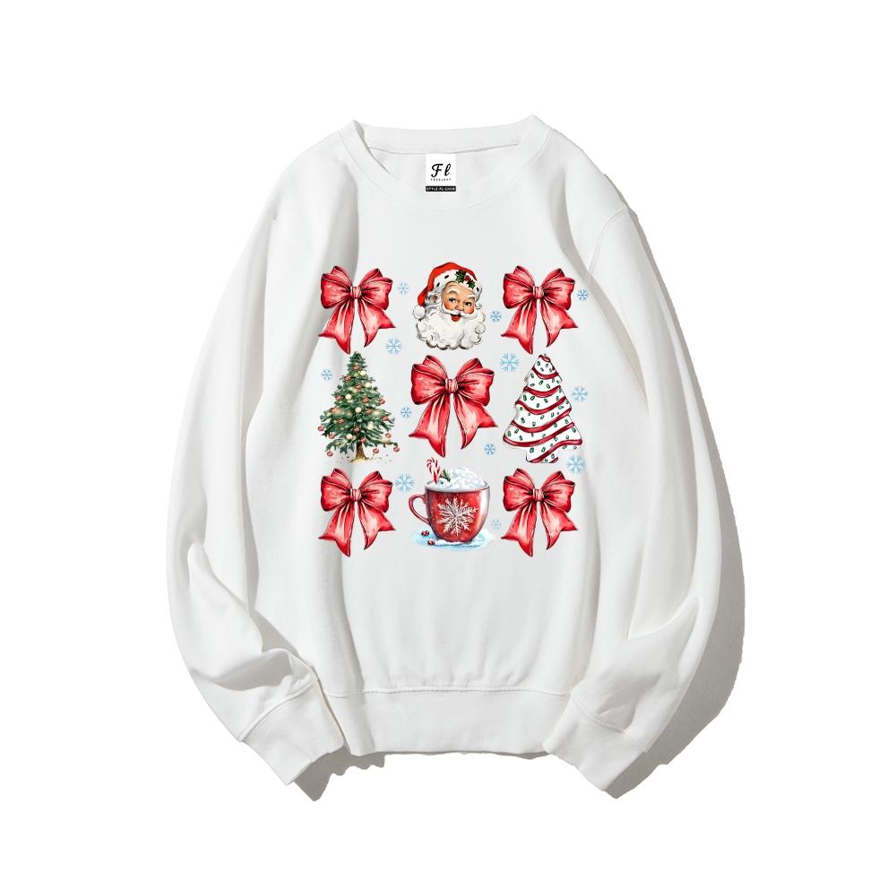 Christmas Coquette Bow Sweatshirts，Christmas Tree Cake Sweatshirts, Women's Sweatshirt Casual Print Long Sleeve Round Neck Pullover for Daily Wear, Ladies Clothing Fall & Winter Fashion Unisex Sweatshirts