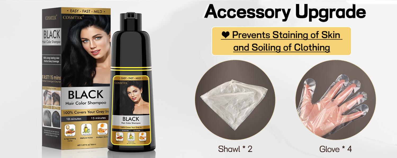 COSMTEK Black 3 in 1 Hair Dye Shampoo,100% Grey Hair Coverage,Contains Ginseng Extract,Herbal Ingredients Natural Shampoo Hair Dye, Salon, springtok
