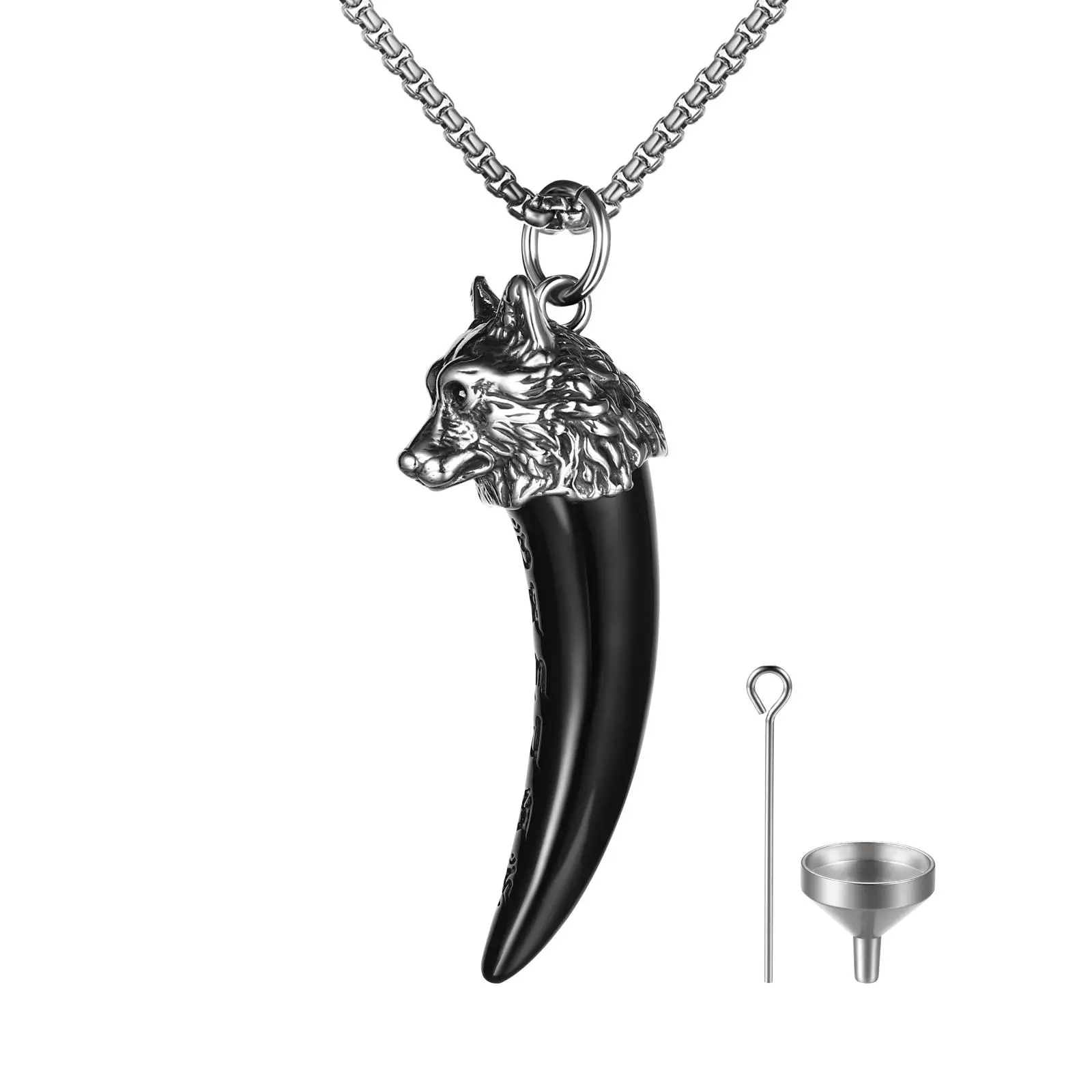 Stainless Steel Viking Wolf Head Pendant Necklace - Unisex Openable Personalized Memorial Keepsake Urn Jewelry, Cadmium-Free, Lead-Free, 23.6in Long for Daily Wear, Personalized Memorial Pendant