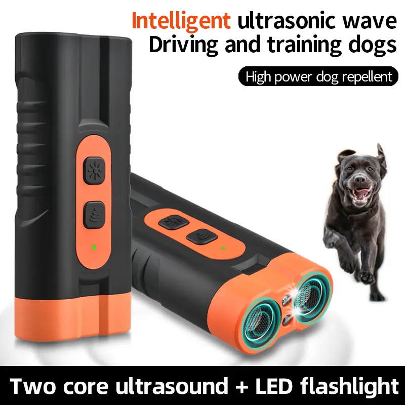 Ultrasonic Sound Dog Training Aid - Rechargeable No-Shock Bark Control Deterrent, Dual Emitter 50ft Range, Reduces Excessive Bark, Indoor & Outdoor Use with Flashlight, Ultrasonic Sound Training, No Shocks, Reduces Bark