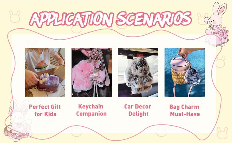 【BunnyLulu】Handmade Bunny PomPom Keychain with Tin Box, Cute Easter Basket Gift for Girls & Kids, Charm Accessory for Anxiety Relief