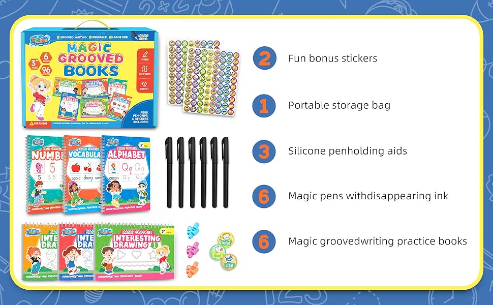 2026 Magic Grooved Writing Practice for Kids Ages 3–8, Reusable ...