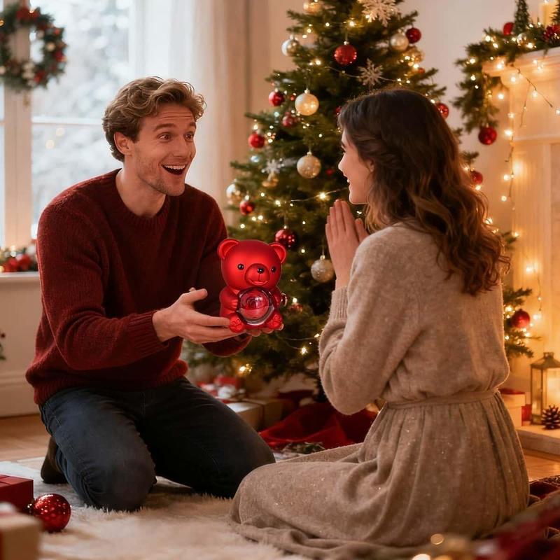 【Necklace Included】Cute Teddy Bear with Preserved Rose -A Real Rose Flowerin Bear with Elegant Gift Box -Romantic Gift for Her in Mother's Day, Weddings, Anniversaries, and Bridal Showers,Christmas and Valentine's Day gifts