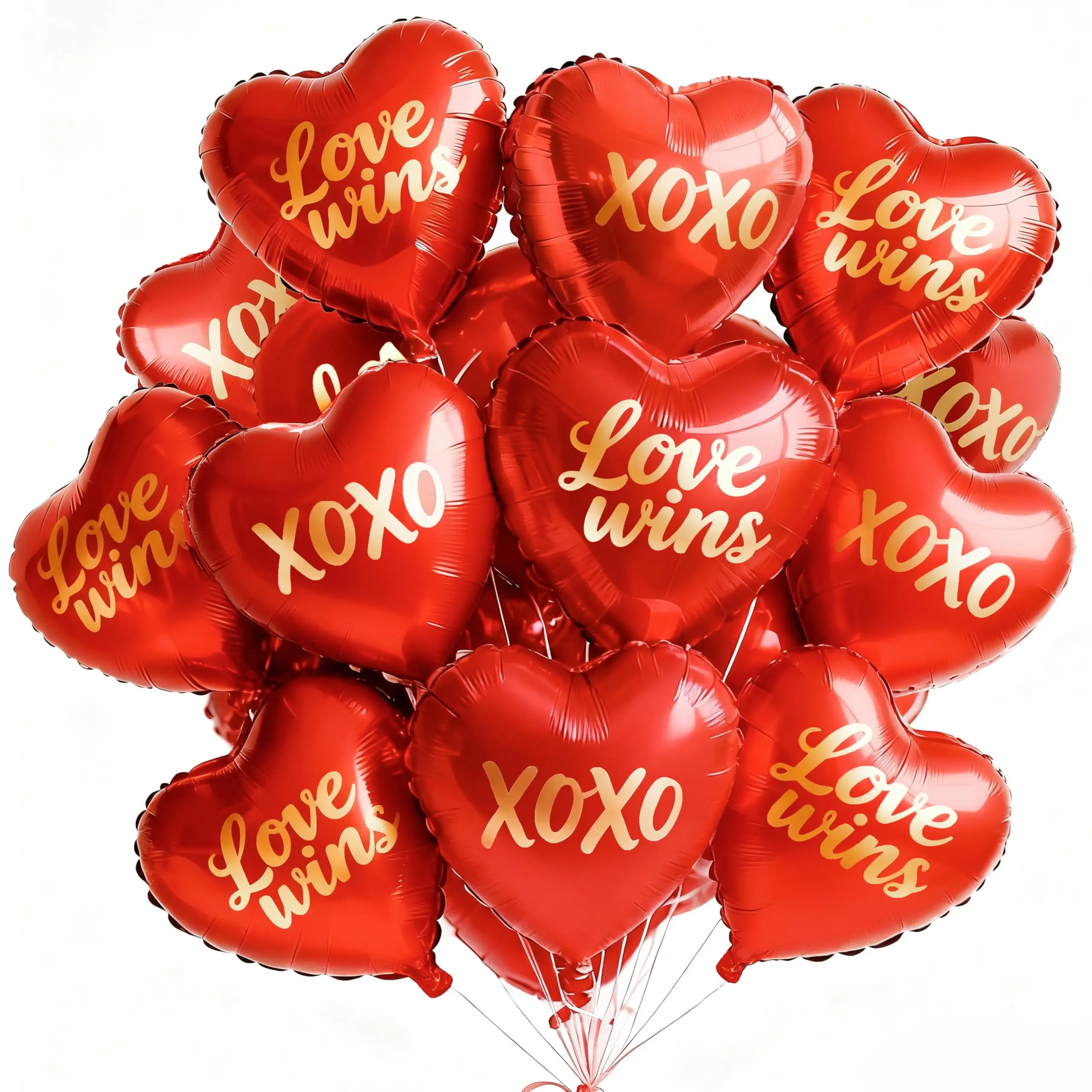 PartyWoo Mother's Day Heart Balloons Red Heart Foil 15pcs 18 Inch Custom Red Heart Shaped Mylar Balloons for Valentine's Day Wedding Anniversary Engagement Bridal Shower Proposal Party Decorations