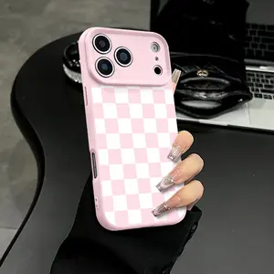 Pastel Checkerboard Phone Case |   Slim Shockproof Lightweight |   Minimalist Daily & Dopamine Gifting |   Warm Peach Terracotta Checker Aesthetic (Compatible with iPhone 17 Pro Max/16 Pro Max/15 Pro/14-11 Series)