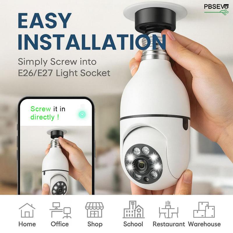 PBSEV Indoor Cameras for Home Security,3MP Full HD Smart Al E27 Light Bulb Camera,360°PTZ&2.4GHz WiFi Wireless Security system with Motion Detection,Two-Way Audio,Easy Install&Support TF/cloud storage