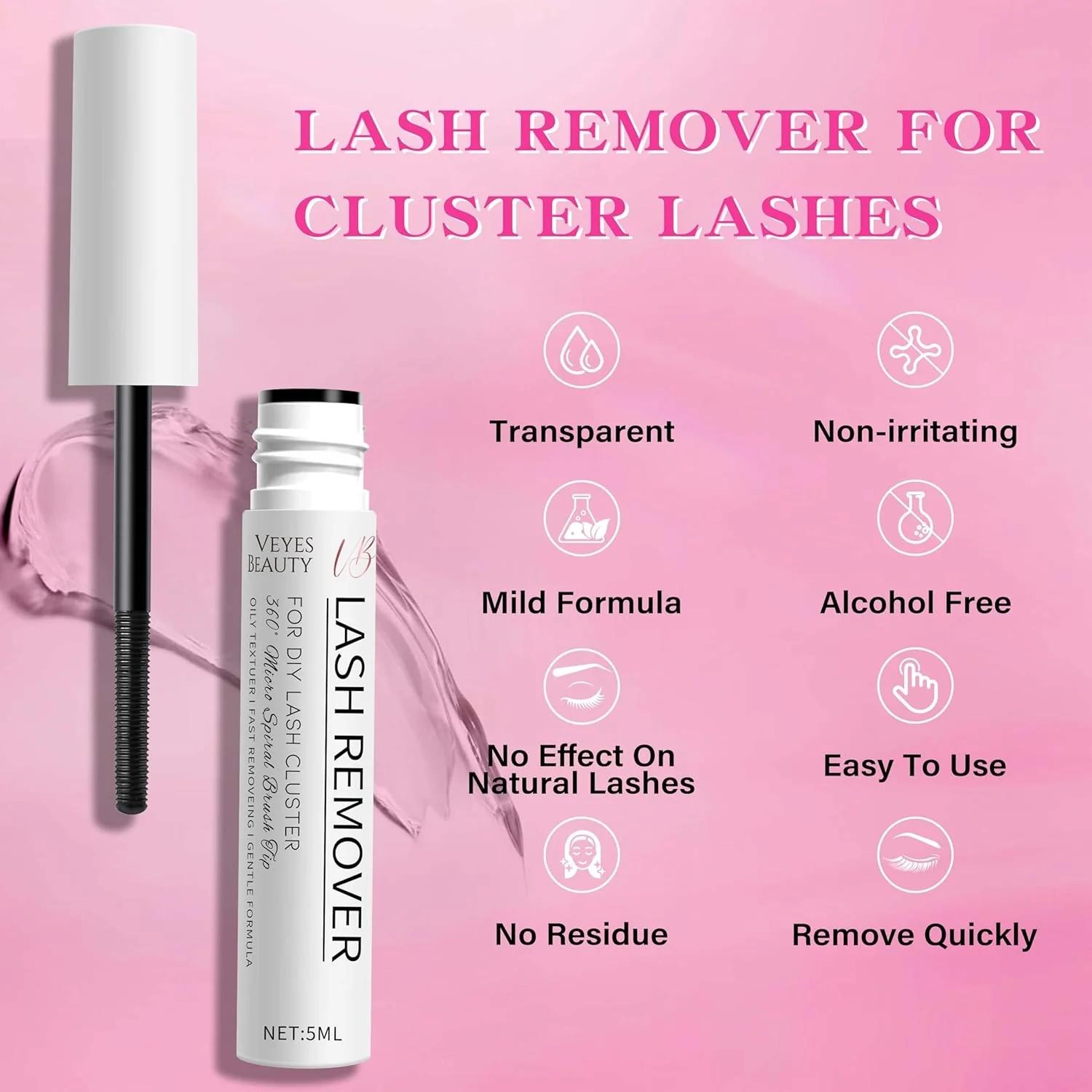 VEYESBEAUTY Luxury DIY Lash Aftercare Kit Remover & Cleaner Kit for Eyelash extensions and Natural Lashes Remover Shampoo Cleansing Brush Mascara Wand Self-Application Eyelash Cleansing Kit Makeup Cosmetic Makeup Remover Cleanser