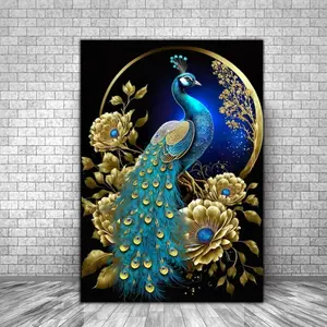 [2D Flat] A Canvas Peacock Abstract Wall Art for Living Room Home Decor Gifts for Her Housewarming Gifts Animal Wall Hangings, Peacock Wall Art, Room Decor