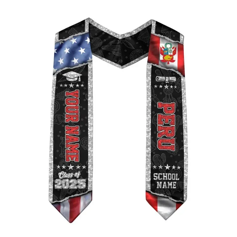 Personalized Peruvians American Flag Graduation Sash 2025, Peru Graduation Stole Custom, Peruvians Graduation Sash 2025 Gifts