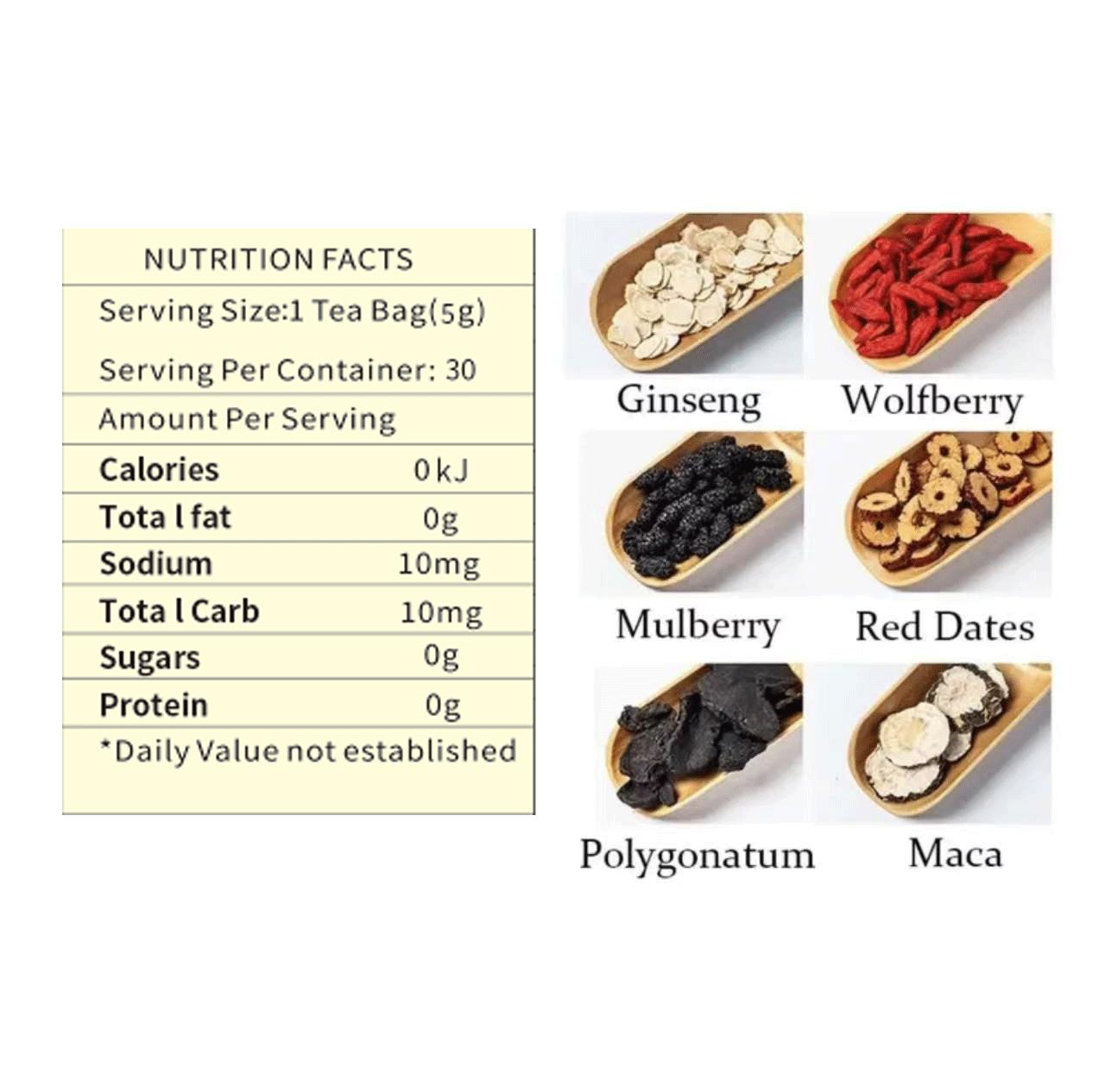 Women's Herbal Beauty & Wellness Tea -Ginseng, Goji & Red Date Blend- Daily Energy &Gentle Cleanse woman natural beverage Traditional Flavor Sweet