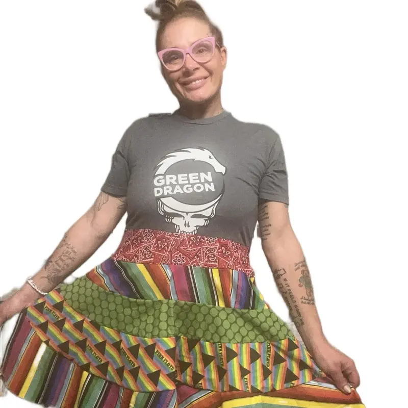 Grateful Dead Green Dragon Tshirt Patch Dress Size M/L for Women Featuring Colorful Skirt Design