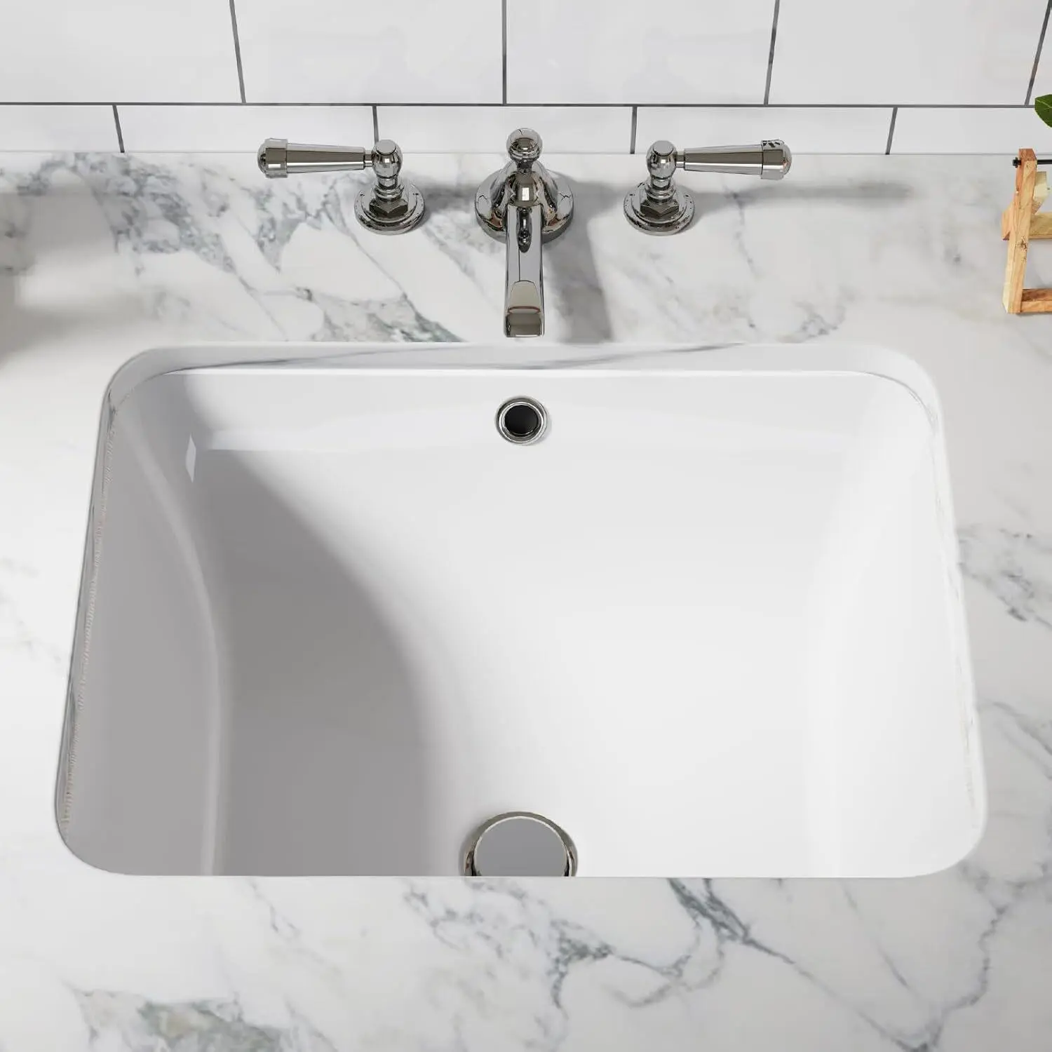 Bathroom Undermount Sink White Ceramic Basin , Rectangular Vanity Sink for Countertop Installation, Modern Bathroom Remodel and Guest Bath Use