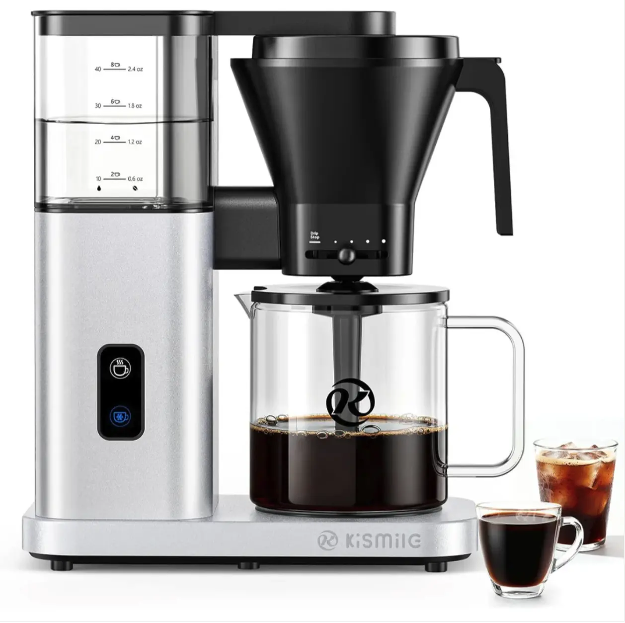 Kismile 8-Cup Drip Coffee Maker with Cold Brew & Pour Over Control, Metal Programmable Coffee Machine with Keep Warm Function