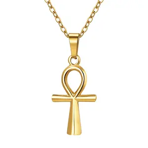 Egyptian Ankh Cross Necklace: Ancient Egyptian Symbol Cross-shaped Religious Pendant Stainless Steel Necklaces Spiritual Protection Amulet Jewelry for Women