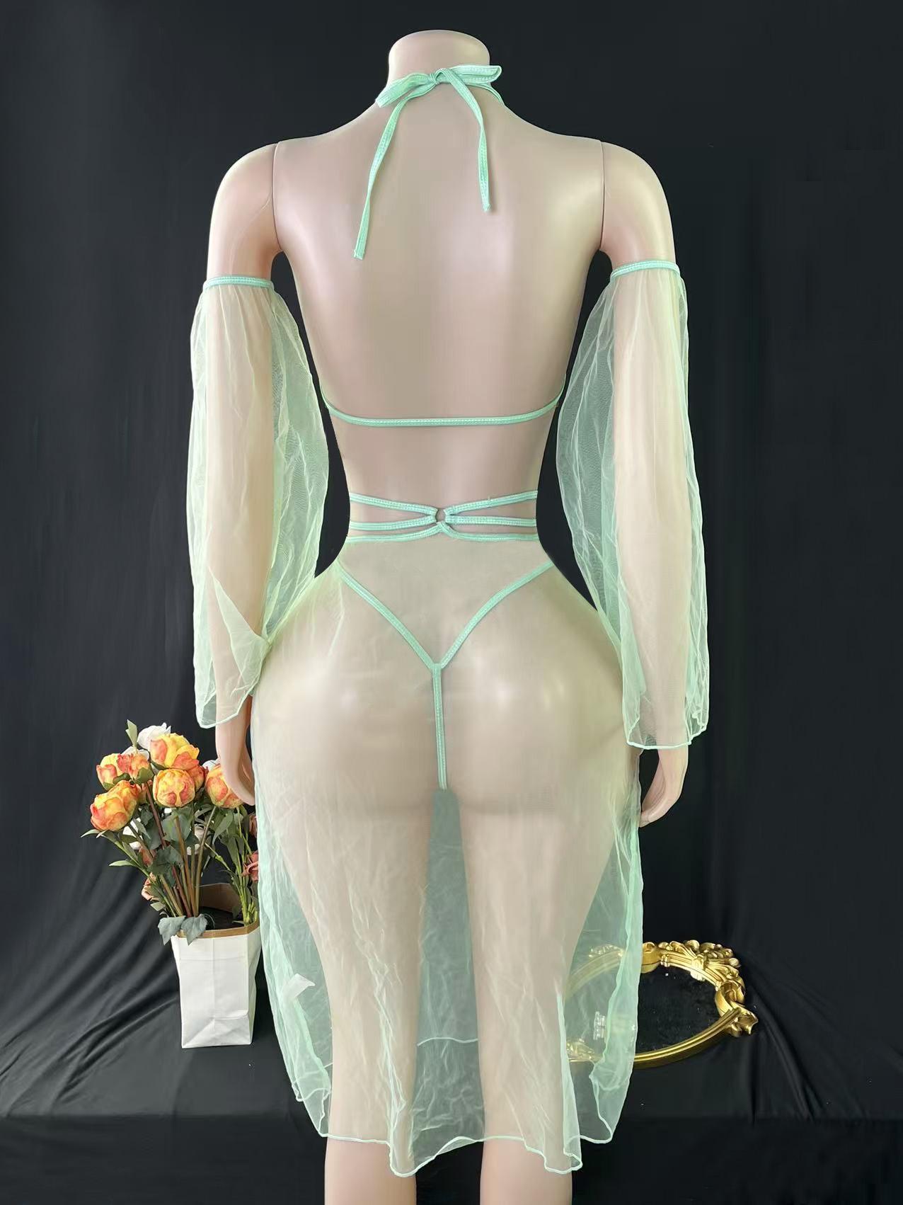 Sexy Suits for Women, Cosplay, Sexy Mesh Fringe Tie-Up Bow Bandeau Top &  Thong &